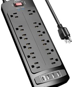 Power Strip, ALESTOR Surge Protector with 12 Outlets and 4 USB Ports, 6 Feet Extension Cord (1875W/15A), 2700 Joules, ETL Listed, Black - High Quality Product Image