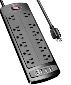 Power Strip, ALESTOR Surge Protector with 12 Outlets and 4 USB Ports, 6 Feet Extension Cord (1875W/15A), 2700 Joules, ETL Listed, Black - High Quality Product Image