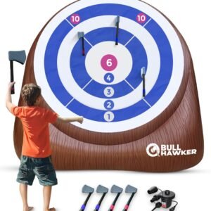 Swooc Games® - Bull Hawker™ | Giant Axe Darts (Over 6ft Tall) w/ 15+ Games | Axe Throwing Game for Backyard w/Air Pump | Outdoor Games for Adults and Family | Carnival Games | Throwing Axe Yard Games