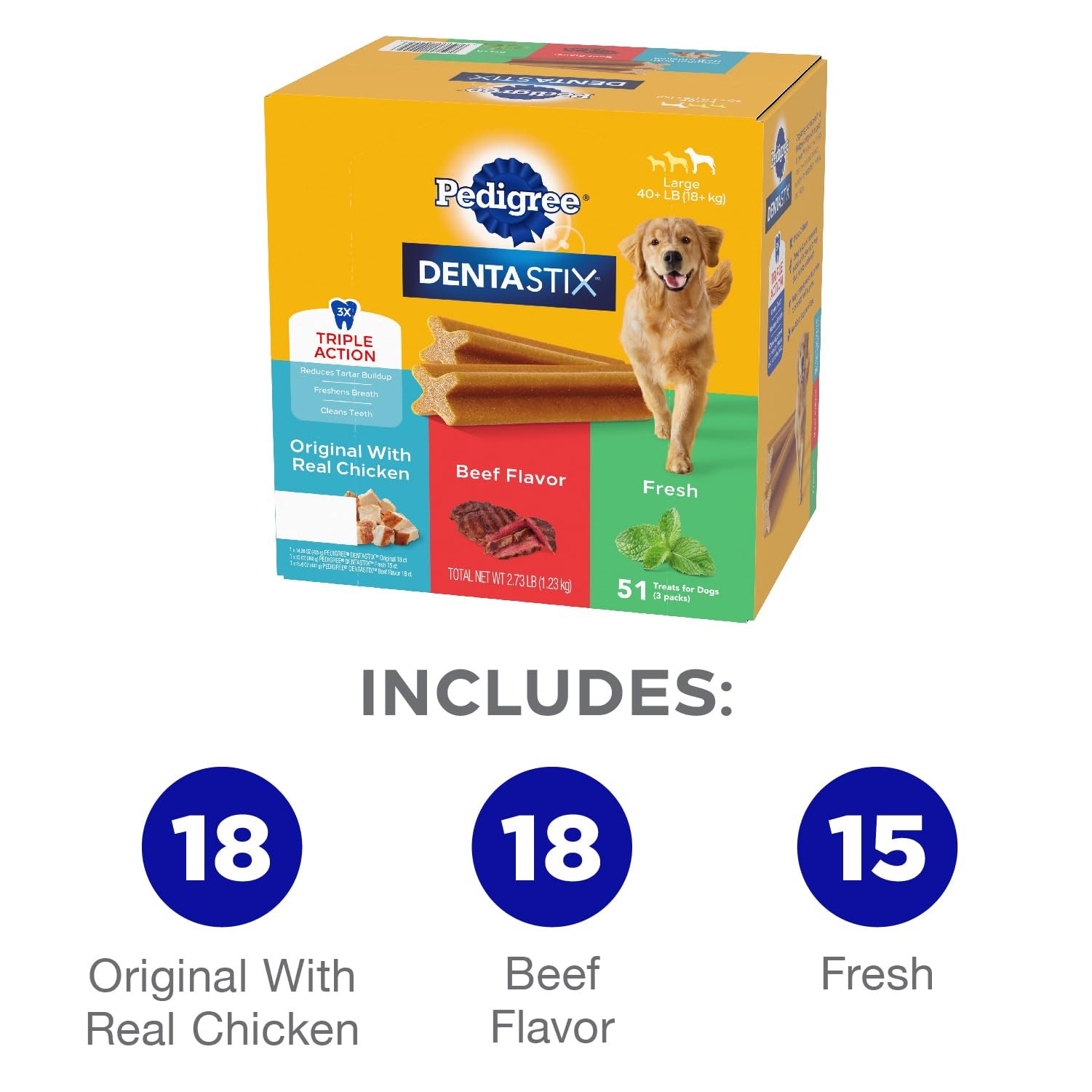 Pedigree Dentastix Large Dog Treats, Original, Beef & Fresh, 2.73 lb. Variety Pack (51 Treats Total) - Image 9