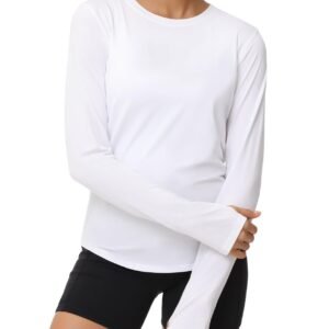 THE GYM PEOPLE Women's Long Sleeve Workout Shirts Athletic Crewneck Hiking Tops with Thumb Hole
