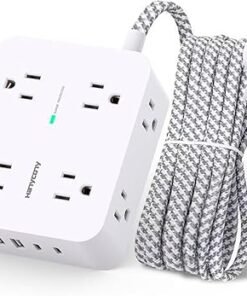 Surge Protector Power Strip - HANYCONY 8 Outlets 4 USB (2 USB C) Charging Ports, Multi Plug Outlet Extender, 5Ft Braided Extension Cord, Flat Plug Wal - High Quality Product Image