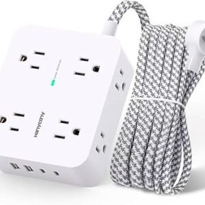 Surge Protector Power Strip - HANYCONY 8 Outlets 4 USB (2 USB C) Charging Ports, Multi Plug Outlet Extender, 5Ft Braided Extension Cord, Flat Plug Wal