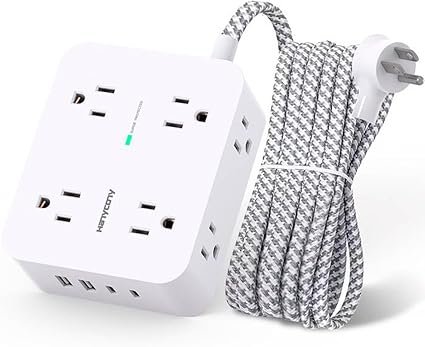 Surge Protector Power Strip – HANYCONY 8 Outlets 4 USB (2 USB C) Charging Ports, Multi Plug Outlet Extender, 5Ft Braided Extension Cord, Flat Plug Wal