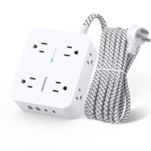 Surge Protector Power Strip - HANYCONY 8 Outlets 4 USB (2 USB C) Charging Ports, Multi Plug Outlet Extender, 5Ft Braided Extension Cord, Flat Plug Wal