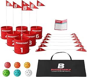 bucketgolf Game The Original Ultimate Backyard Lawn Golf Game for Family, Adults and Kids - Portable 6 Hole Golf Course Play Outdoor, Lawn, Park, Beach, Yard.