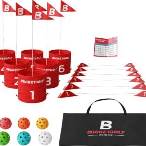 bucketgolf Game The Original Ultimate Backyard Lawn Golf Game for Family, Adults and Kids - Portable 6 Hole Golf Course Play Outdoor, Lawn, Park, Beach, Yard.