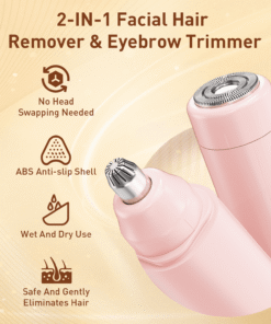 Facial Hair Removal for Women, 2-In-1 USB Rechargeable Dual Head Electric Shaver & Eyebrow Trimmer for Forehead, Chin, Upper Lip, Cheeks (Pink) - High Quality Product Image