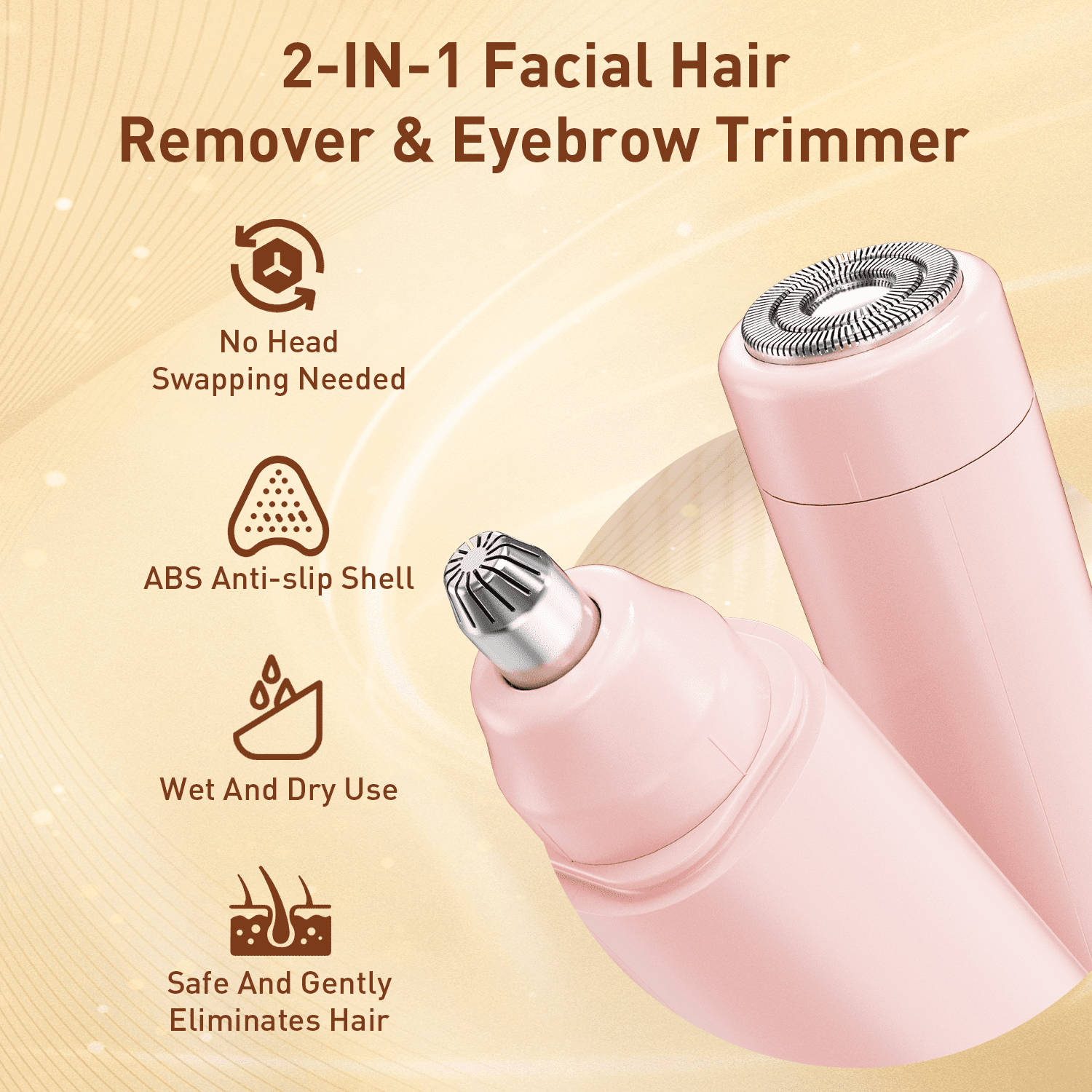 Facial Hair Removal for Women, 2-In-1 USB Rechargeable Dual Head Electric Shaver & Eyebrow Trimmer for Forehead, Chin, Upper Lip, Cheeks (Pink) - Image 2