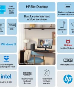 HP Slim Desktop Tower, Intel Pentium, 8GB Memory, 256GB SSD, Windows 11 Home, Black, S01-aF2023w - High Quality Product Image