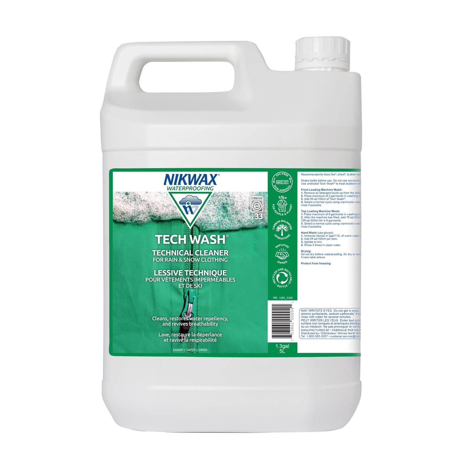 Nikwax Tech Wash 169 fl. oz., Technical Cleaner for Jackets and Outerwear, Restores Waterproofing in Rain, Ski, and Snow Gear, Safe for Gore-Tex an...