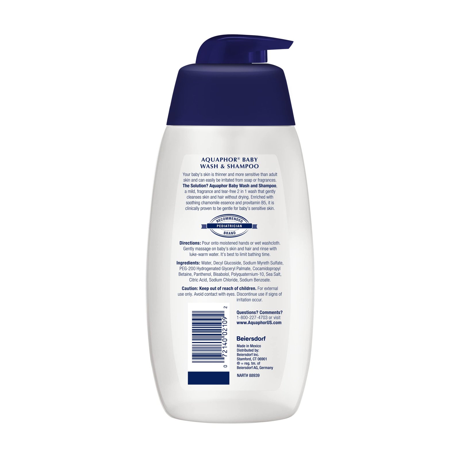 Aquaphor Baby Wash and Shampoo - Mild, Tear-free 2-in-1 Solution for Baby’s Sensitive Skin - 16.9 fl. oz. Pump - Image 2