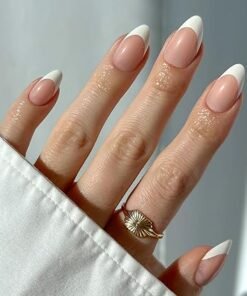 Glamnetic Press On Nails - MaDamn | French Tip Nails, UV Finish Short Pointed Almond Shape, Salon Quality Semi-Transparent Nails in 12 Sizes - 24 Nail - High Quality Product Image