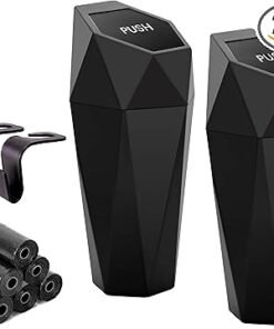 Ginsco Car Trash Can Cup Holder, 2 Pack Mini Trash Can with Lid, Car Accessories for Interior, Leakproof Small Trash Cup for Home with Additional 2 ABS Hooks and 90pcs Trash Bags Black - High Quality Product Image