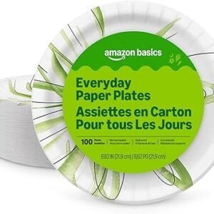 Amazon Basics Everyday Paper Plates, 8.62 Inch, Disposable, 100 Count, Packaging May Vary