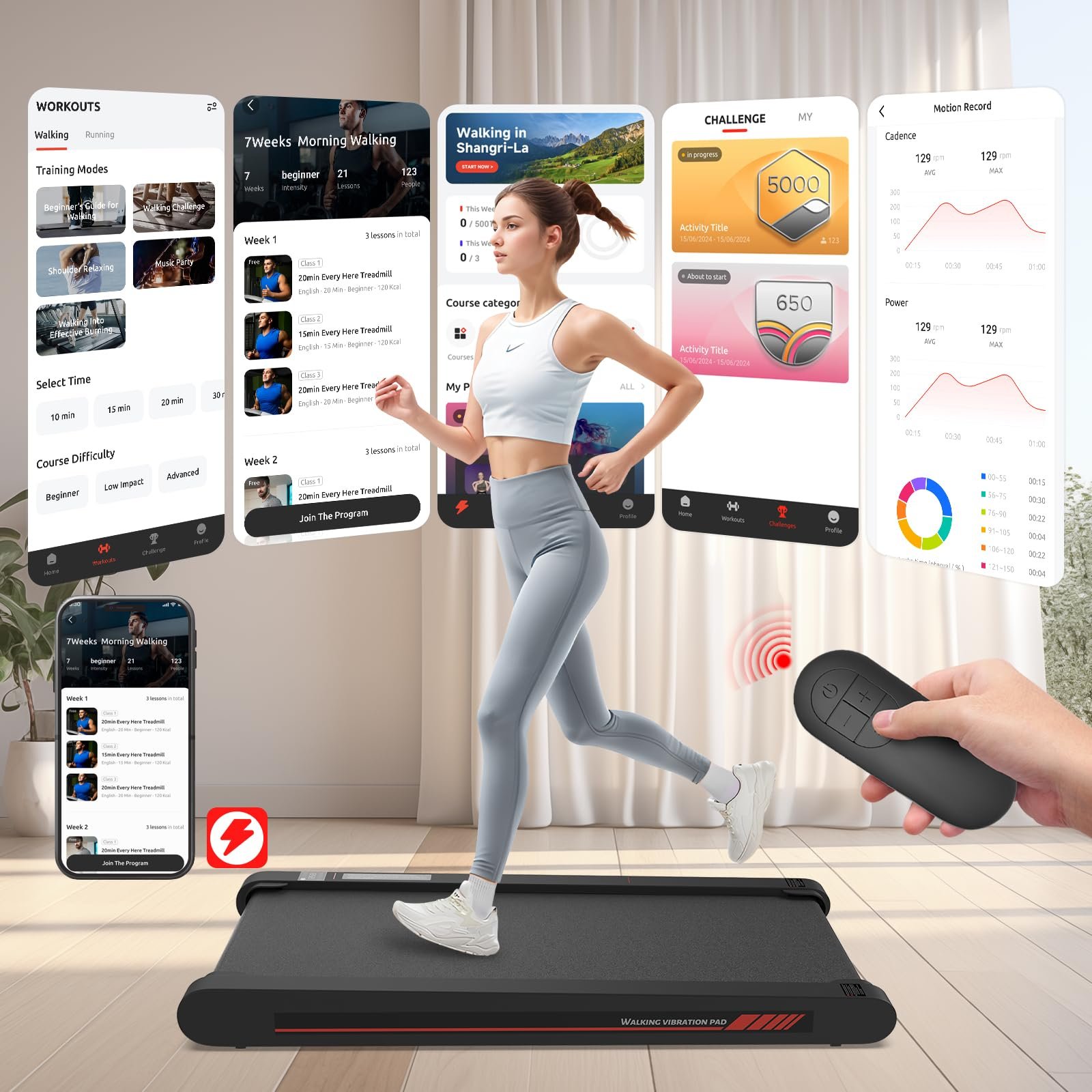 Sperax Walking Treadmill Pad with APP, 3 in 1 Under Desk Treadmill, 400W Low Noise Walking Vibration Pad with Remote Control,Portable Treadmills fo... - Image 10