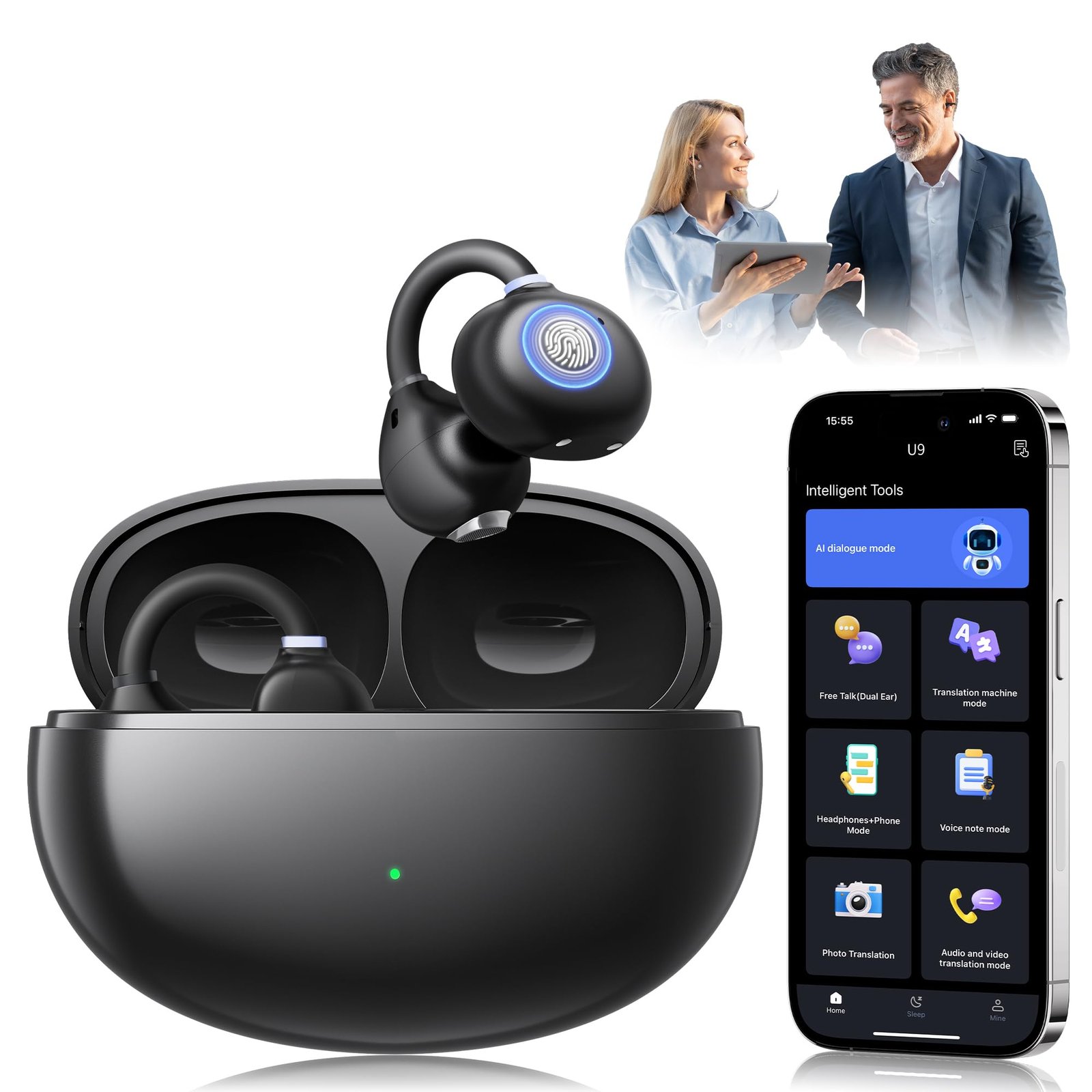 Real-Time AI Translation Earbuds - 163 Languages & Accents, Wireless, Open-Ear Design