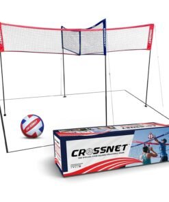 CROSSNET Quick Assemble 4 Square Volleyball Game Set for Adults and Kids with Volleyball Net, Backpack and Ball for Outdoor Games - High Quality Product Image