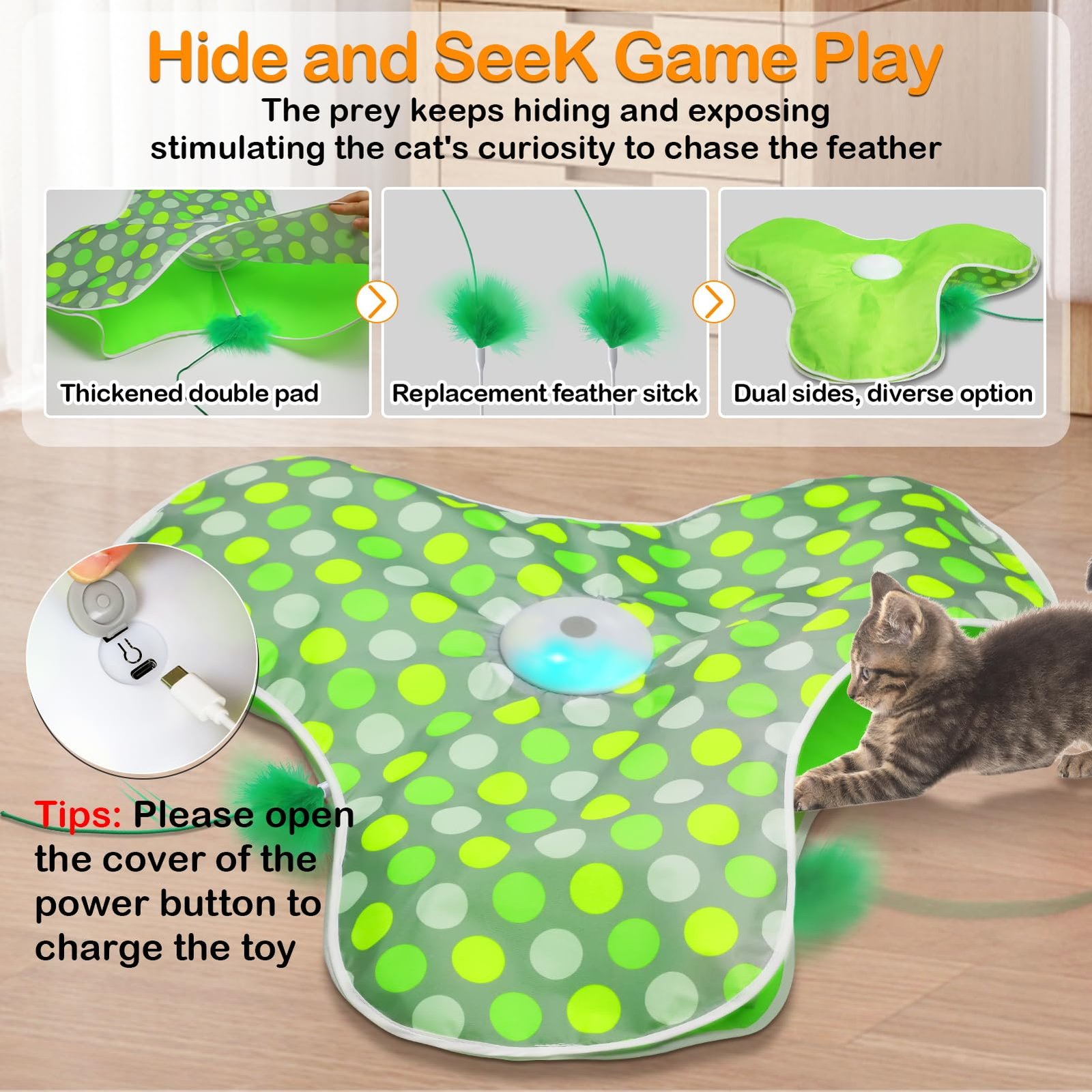 Interactive Rechargeable Cat Toy with Concealed Feathers & Squeaky Mouse for Indoor Exercise and Fun - Image 8