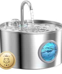 Stainless Steel Cat Fountain, 74oz/2.2L, Quiet & Pet-Friendly Water Dispenser for Inside Cats