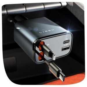 LISEN Retractable Car Charger, for Valentines Day Gifts for Him Her, 69W Cars Adapter USB C Fast Charger for iPhone 17 15 12, Car Accessories Gadgets