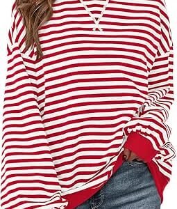 PRETTYGARDEN Womens Striped Oversized Sweatshirt Color Block Crew Neck Long Sleeve Casual Loose Pullover Top Y2K Clothes