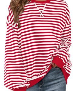 PRETTYGARDEN Womens Striped Oversized Sweatshirt Color Block Crew Neck Long Sleeve Casual Loose Pullover Top Y2K Clothes - High Quality Product Image