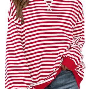 PRETTYGARDEN Womens Striped Oversized Sweatshirt Color Block Crew Neck Long Sleeve Casual Loose Pullover Top Y2K Clothes