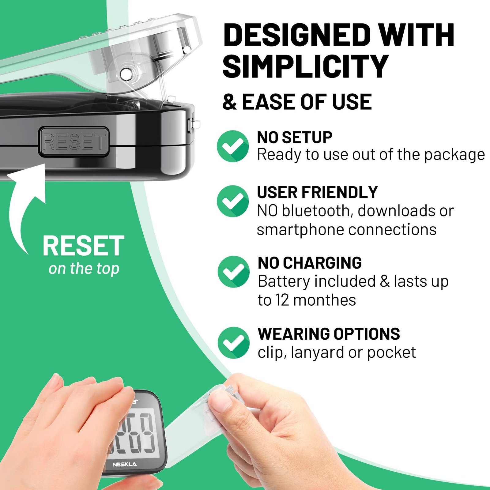 3D Pedometer for Walking, Simple Step Counter with Large Digital Display, Step Tracker with Removable Clip Lanyard, Accurately Track Steps for Men ... - Image 9