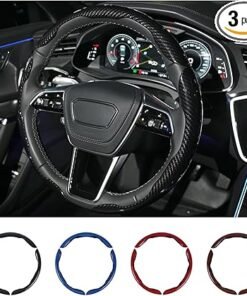Carbon Fiber Steering Wheel Cover 3PCS Set – Anti-Slip, Scratch-Resistant, Universal Fit for 14–16 Inch Wheels – Interior Car Accessories for Cars, SU - High Quality Product Image