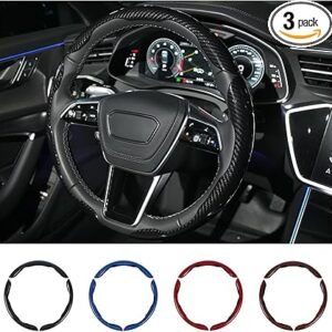 Carbon Fiber Steering Wheel Cover 3PCS Set – Anti-Slip, Scratch-Resistant, Universal Fit for 14–16 Inch Wheels – Interior Car Accessories for Cars, SU