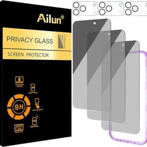Ailun 3 Pack for iPhone 17 Pro Max Privacy Screen Protector [6.9 inch]+ 3 Pack Camera Lens Protector with Installation Frame,Dynamic Island Compatible,Anti Spy Tempered Glass[9H Hardness]-HD