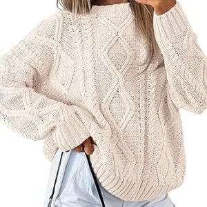 Trendy Queen Women's Oversized Cable Knit Crewneck Sweaters