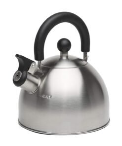 Primula Stewart Whistling Stovetop Tea Kettle Food Grade Stainless Steel, Hot Water Fast to Boil, Cool Touch Folding, 1.5-Quart, Brushed with Black Ha - High Quality Product Image