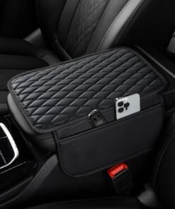 Universal Car Center Console Cover with Storage - Upgraded Microfiber Leather Armrest & 2 Bags for Organization