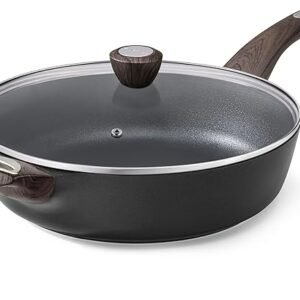 SENSARTE Nonstick Frying Pan Skillet with Lid, 12 Inch Large Deep Frying Pan, 5 Qt Non Stick Saute Pan with Cover, Induction Pan, Healthy Non Toxic Cooking Pan with Helper Handle, PFOA PFOS Free