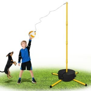 Tetherball Ball and Rope, Tetherball Set with Sturdy Base and Pole, Adjustable Tether Ball Pole for Playground, Outside Ball Games Sports for Kids & Adults