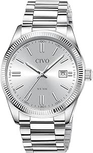 CIVO Analog Mens Watches Silver: Wrist Watches with Date Easy to Read - Dress Stainless Steel Watch for Men Gifts for Husband Father at Birthday Anniversary