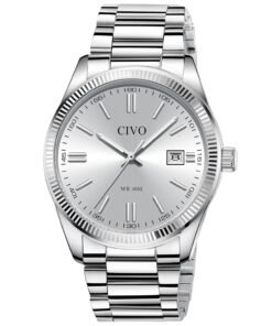 CIVO Analog Mens Watches Silver: Wrist Watches with Date Easy to Read - Dress Stainless Steel Watch for Men Gifts for Husband Father at Birthday Anniversary - High Quality Product Image