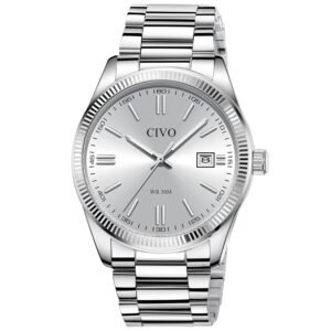 CIVO Analog Mens Watches Silver: Wrist Watches with Date Easy to Read - Dress Stainless Steel Watch for Men Gifts for Husband Father at Birthday Anniversary