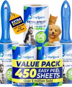 Ultimate Pet Hair Solution! Extra Sticky Lint Roller (450 Sheets) - 5-Pk for Dogs, Cats & Clothes