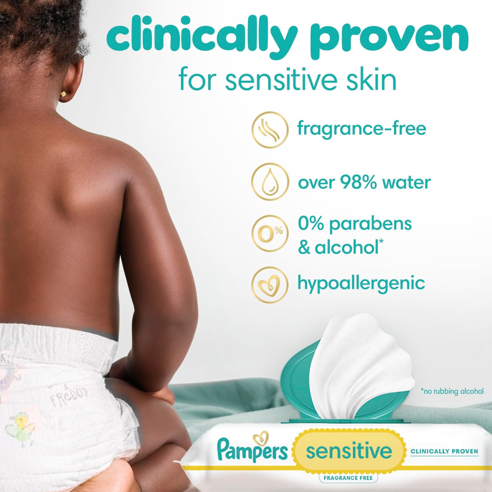 Pampers Sensitive Baby Wipes, Water Based, Hypoallergenic and Unscented, 8 Flip-Top Packs, 4 Refill Packs (1008 Wipes Total) - Image 9