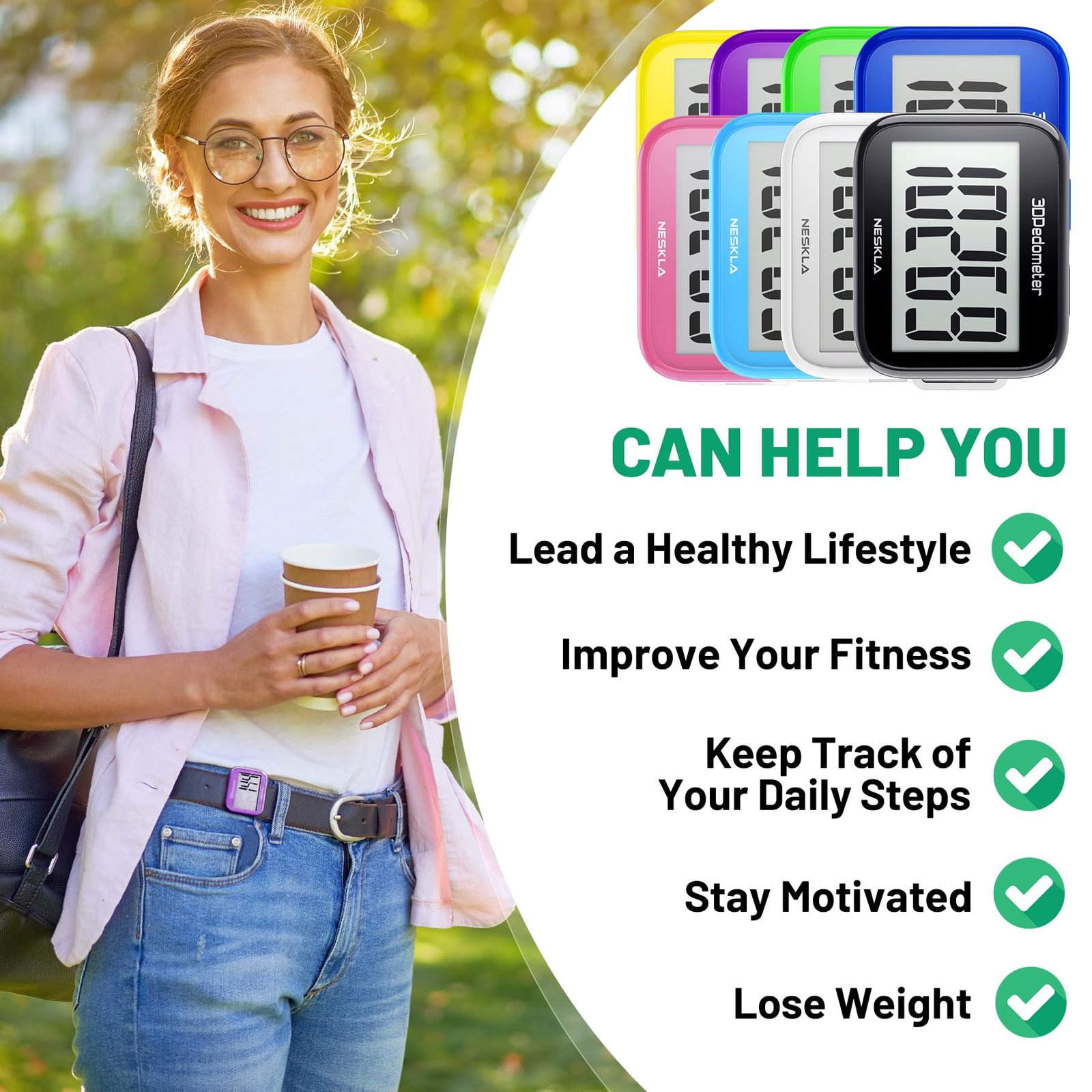 3D Pedometer for Walking, Simple Step Counter with Large Digital Display, Step Tracker with Removable Clip Lanyard, Accurately Track Steps for Men ... - Image 10