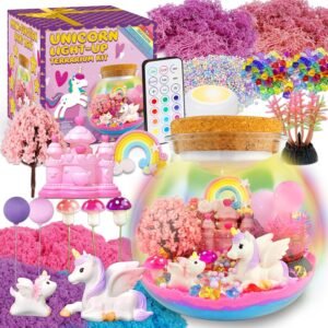 7july Unicorn Terrarium Crafts Kit for Kids-LED Night Light Up & Remote Unicorn Birthday Gifts Toys for Girls Ages5 6 7 8 9 10 Year Old-Christmas Gift