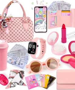 Play Purse for Little Girls, 32PCS Toddler Purse with Pretend Makeup for Kids, Princess Toys Includes Handbag, Phone, Wristwatch, Silk Scarf Kids Toy - High Quality Product Image