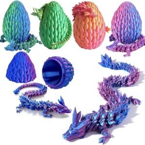 12inch 3D Printed Dragon Egg,Mystery Crystal Dragon Fidget Toys,Articulated Dragon,Home Desk Decor Easter Surprise Dinosaur Eggs,Adults Fidget Toys for Autism/ADHD (Laser Purple)