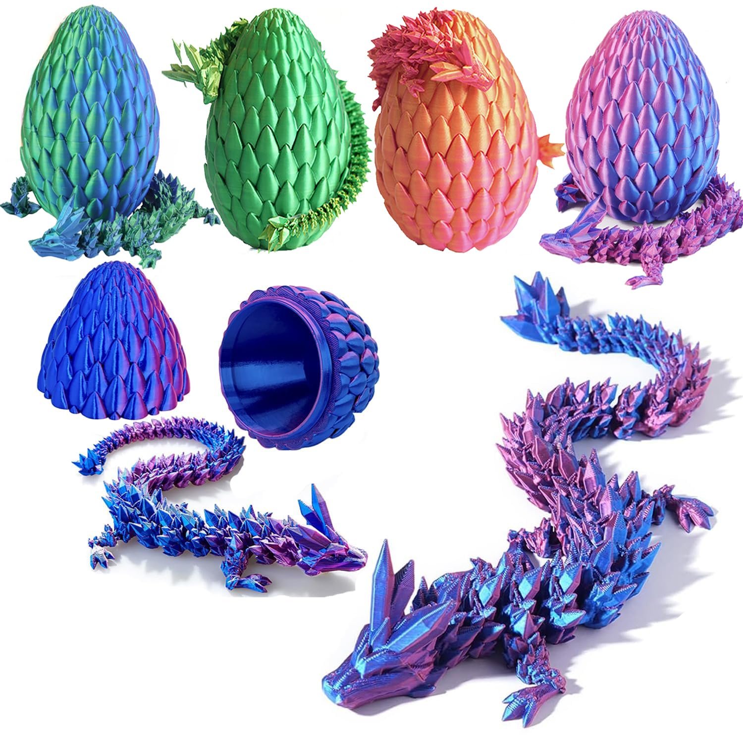 12inch 3D Printed Dragon Egg,Mystery Crystal Dragon Fidget Toys,Articulated Dragon,Home Desk Decor Easter Surprise Dinosaur Eggs,Adults Fidget Toys fo