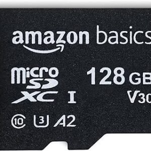 Amazon Basics Micro SDXC Memory Card with Full Size Adapter, A2, U3, Read Speed up to 100 MB/s, 128 GB, Black
