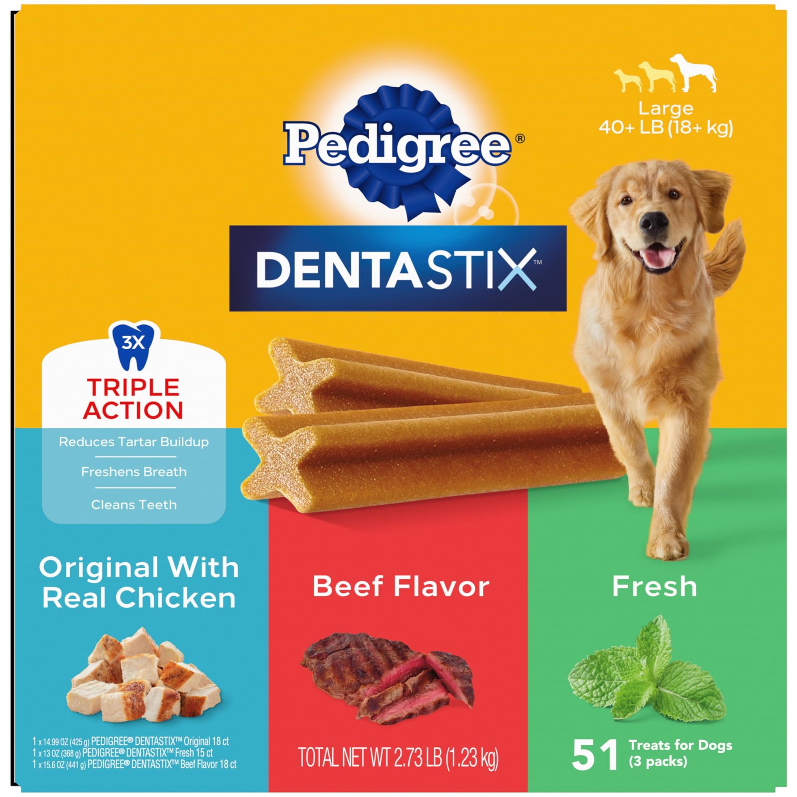 Pedigree Dentastix Large Dog Treats, Original, Beef & Fresh, 2.73 lb. Variety Pack (51 Treats Total)