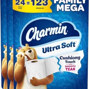 Charmin Ultra Soft Cushiony Touch Toilet Paper, 24 Family Mega = 123 Regular Rolls, White